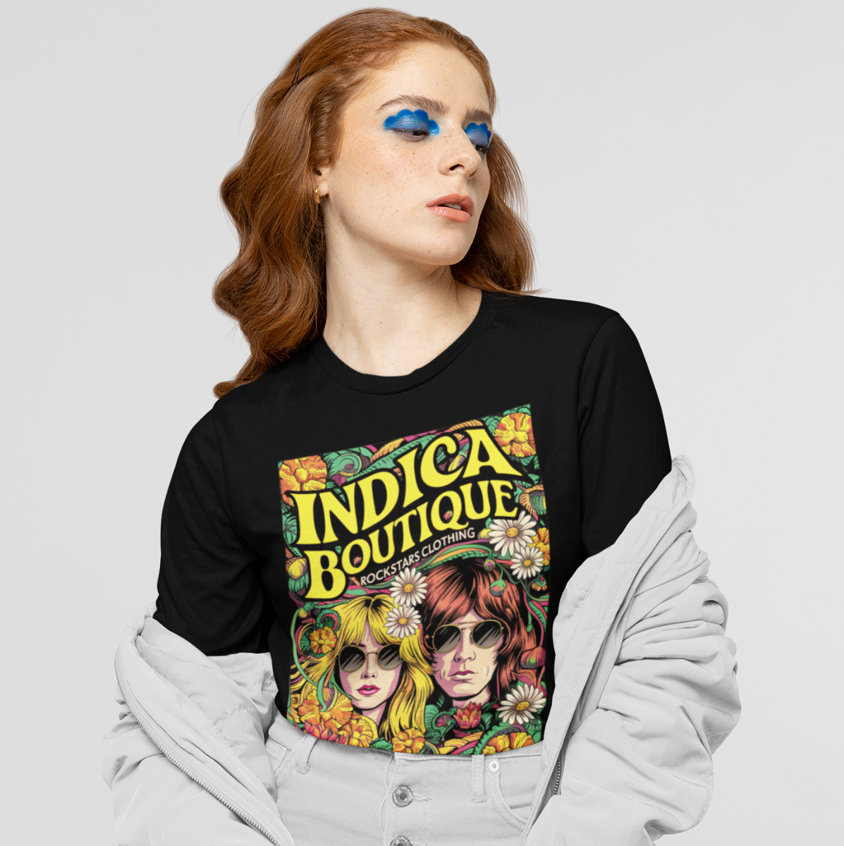 Indica Boutique Rockstars clothing rectangle long sleeves black model small