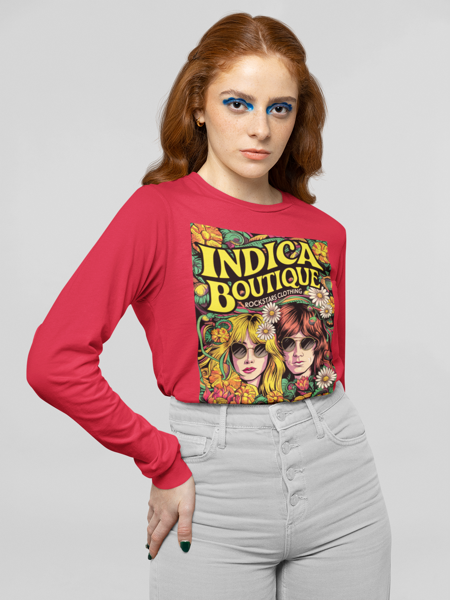 Indica Boutique Rockstars clothing rectangle long sleeves red model