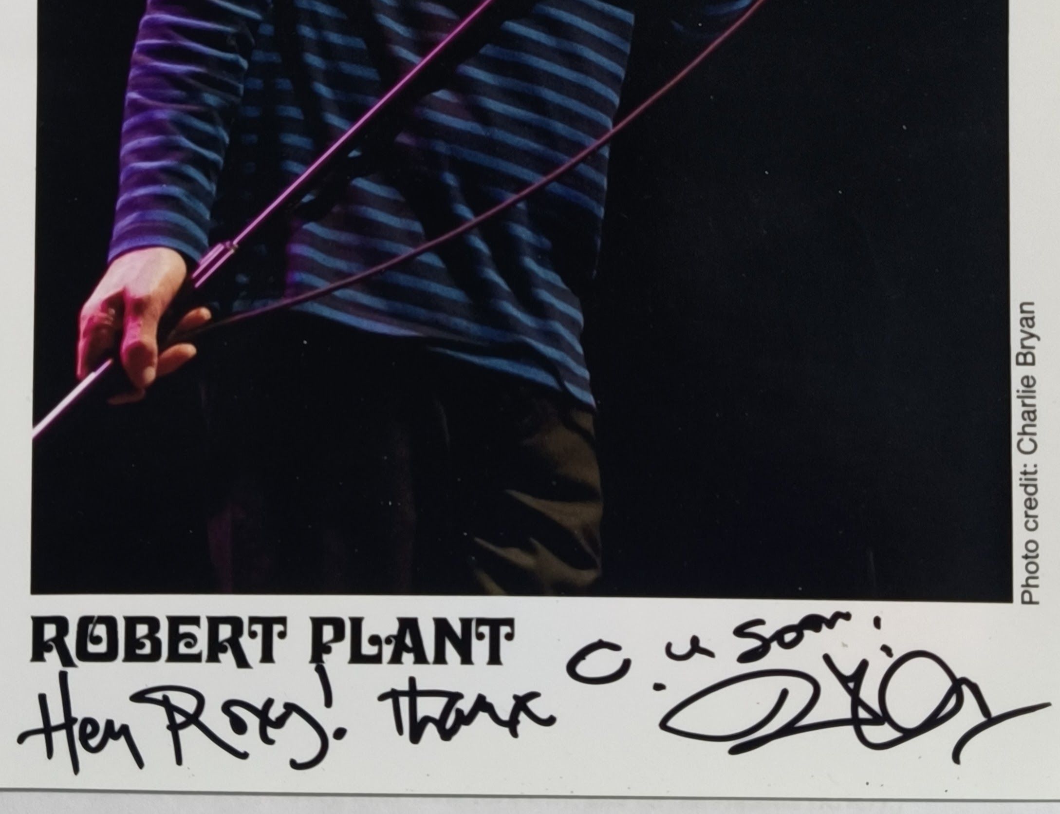 Robert Plant autograph to Roxy Indica fashion designer