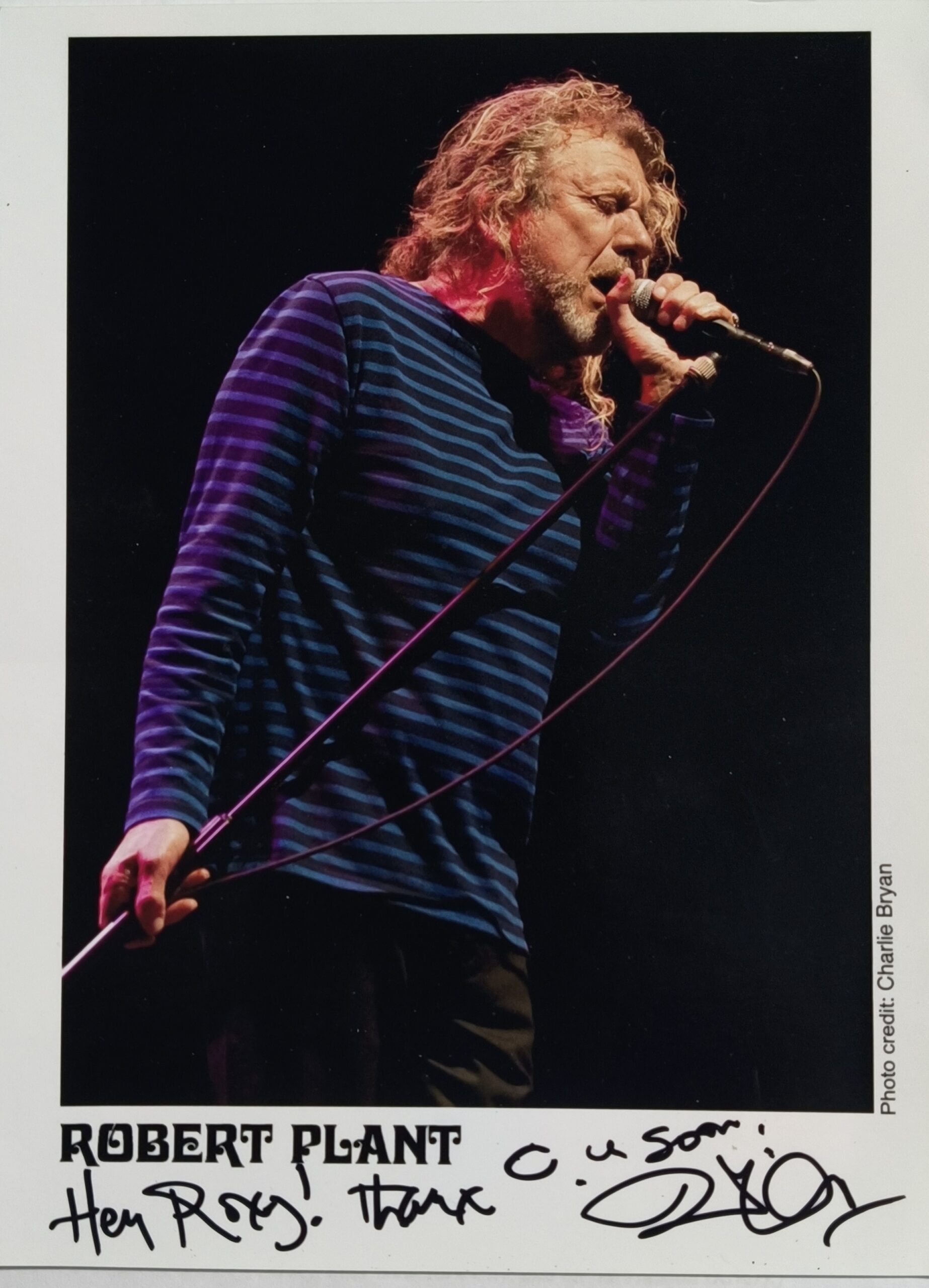 Robert Plant autograph to Roxy Indica fashion designer
